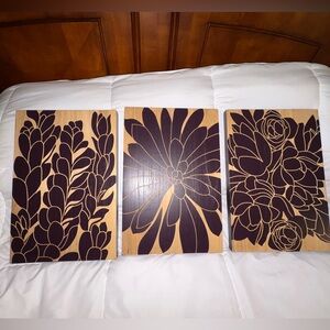 Floral Wooden Wall Art Set - Brown